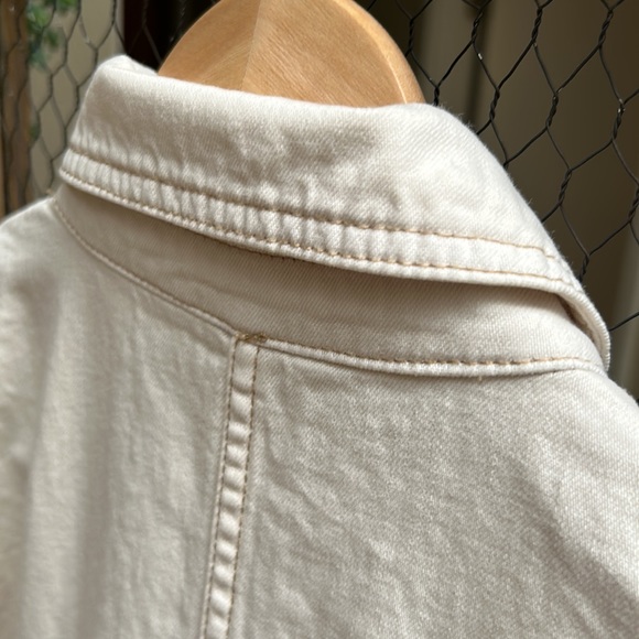 Free People Cream Zip Front Long Sleeve Denim Coveralls Jumpsuit - Picture 14 of 15